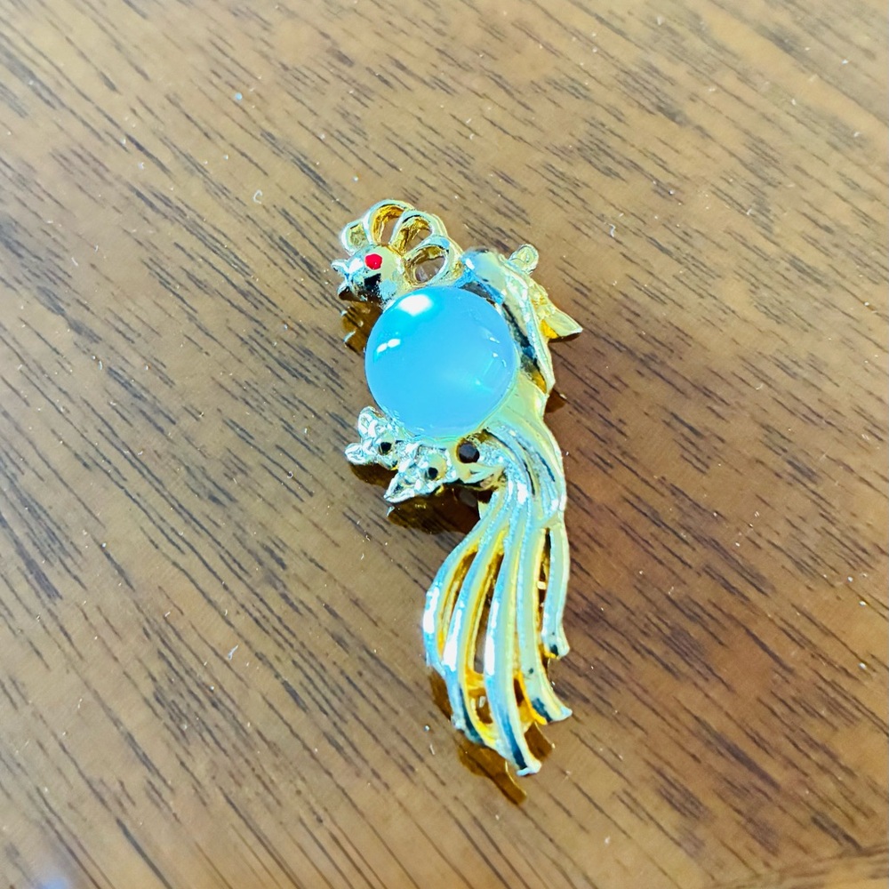Vintage Elegant Gold and White Bird Pendant